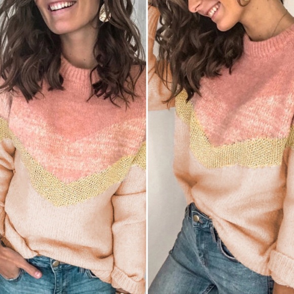 Sweaters - 3/$70 HP VTG INSPIRED Pink V Colorblock Sweater